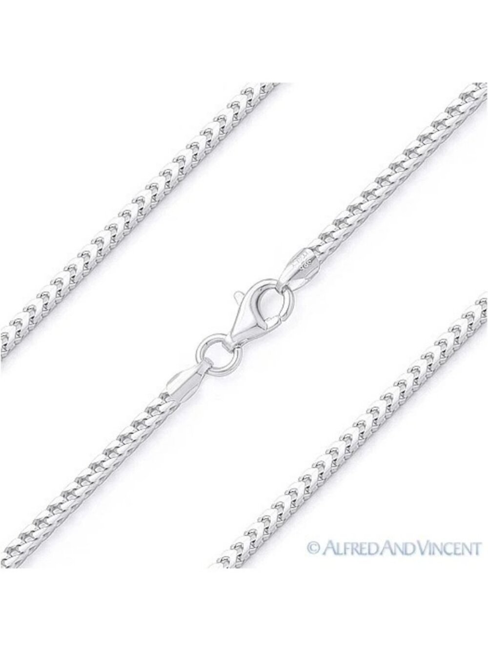 1.4mm Franco Arrow-Link Chain Necklace in .925 Sterling Silver w/ Rhodium - 24"